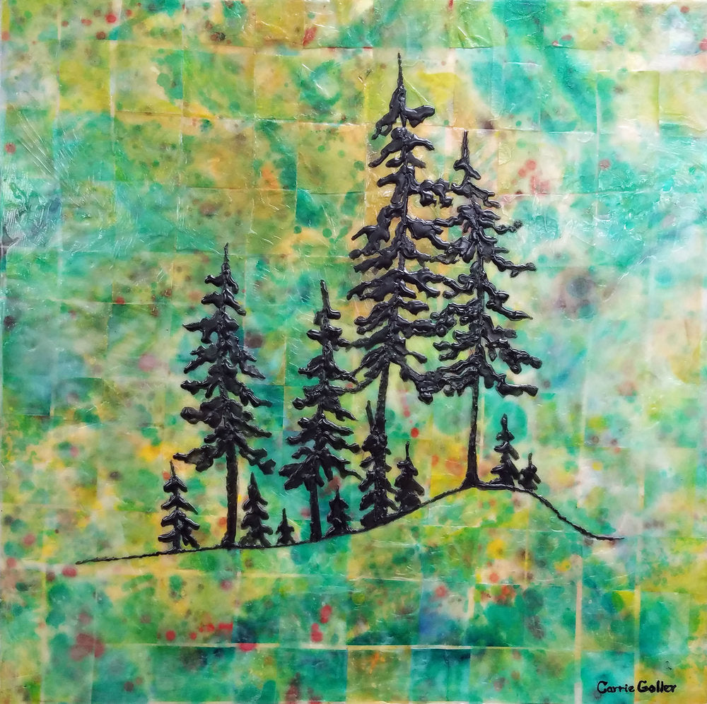 Prints available, original ***SOLD*** Carrie Goller - Manzanita II - Encaustic & Mixed Media, 15x15