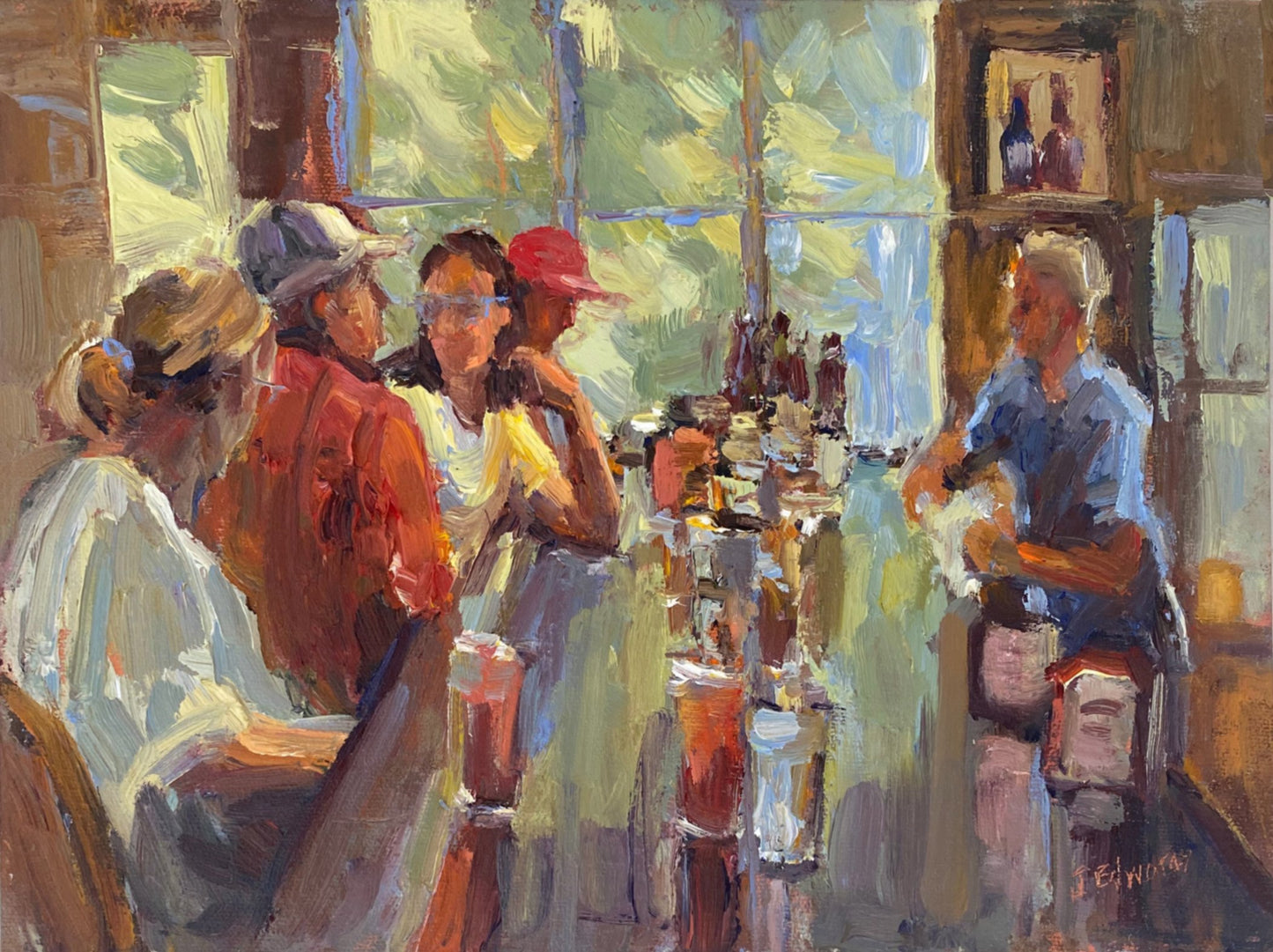 ***SOLD*** JEANNE EDWARDS - Marina Grill, oil on panel (framed) 9x12