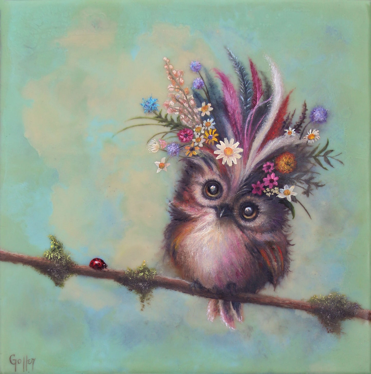 CARRIE GOLLER - Matilda (Floriferous Wowl) Print, Original size 8x8
