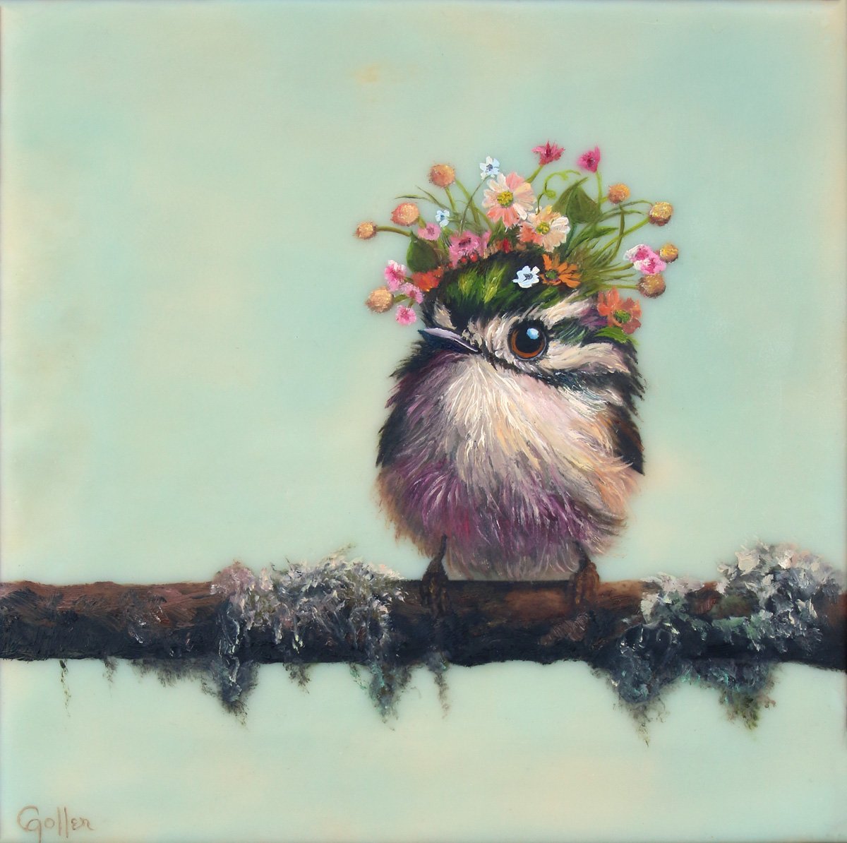 Prints available, original ***SOLD*** CARRIE GOLLER - Mavis (Floriferous Collection), Mixed Media - oil/encaustic 8x8 ***At Rehs Contemporary Galleries, NYC, please inquire at (212) 355-5710***