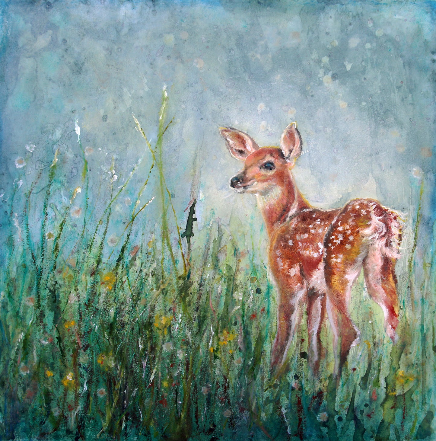 CARRIE GOLLER PRINTS - CEATURES - MEADOW original oil & watercolor, 10x10