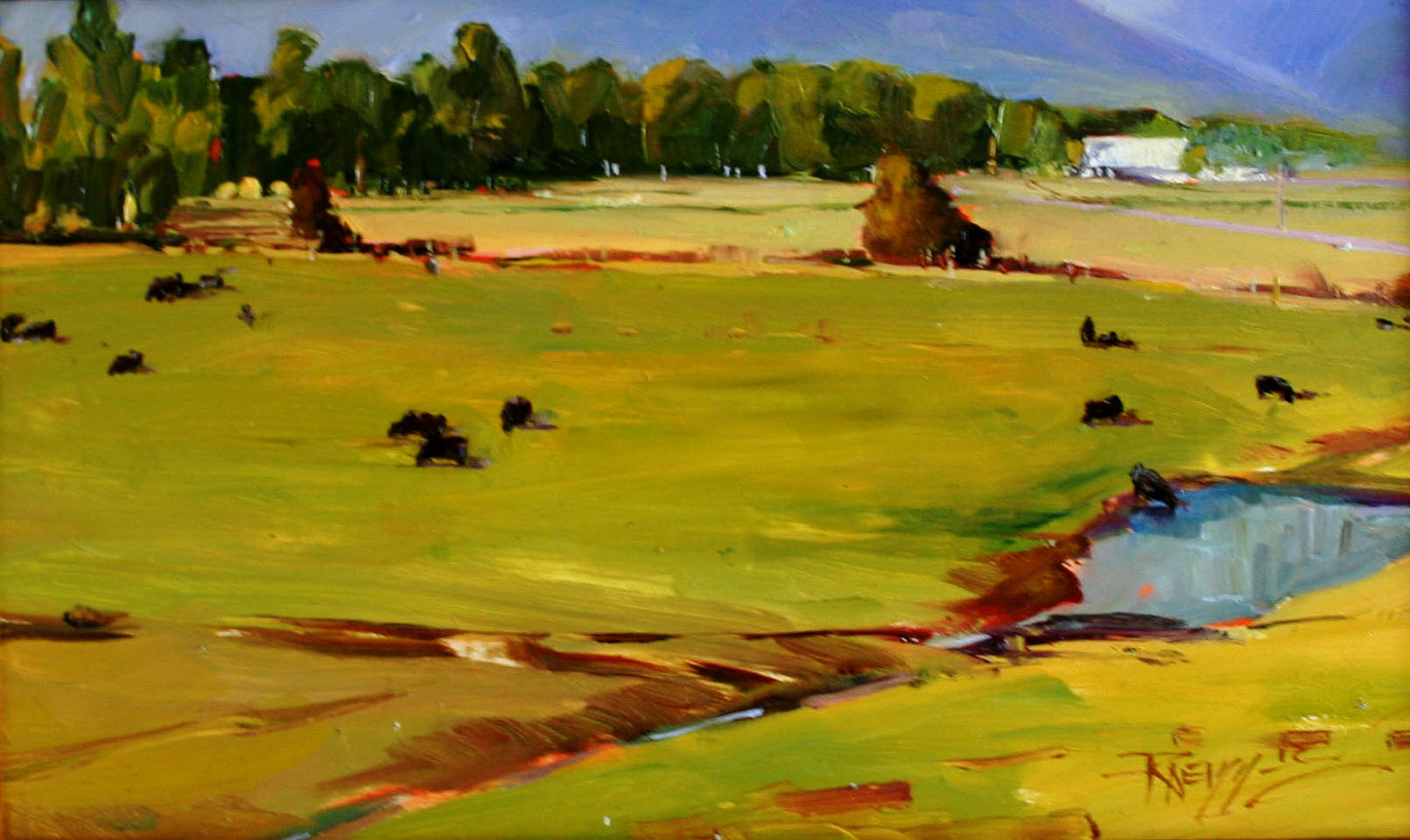 ***SOLD, Prints available*** ROBIN WEISS - Montana Cattle - Oil - 6x10