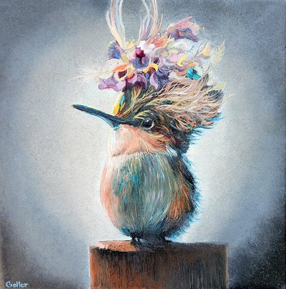 Prints available, original ***SOLD*** CARRIE GOLLER - Moonlight Serenade, Oil/Encaustic 8X8