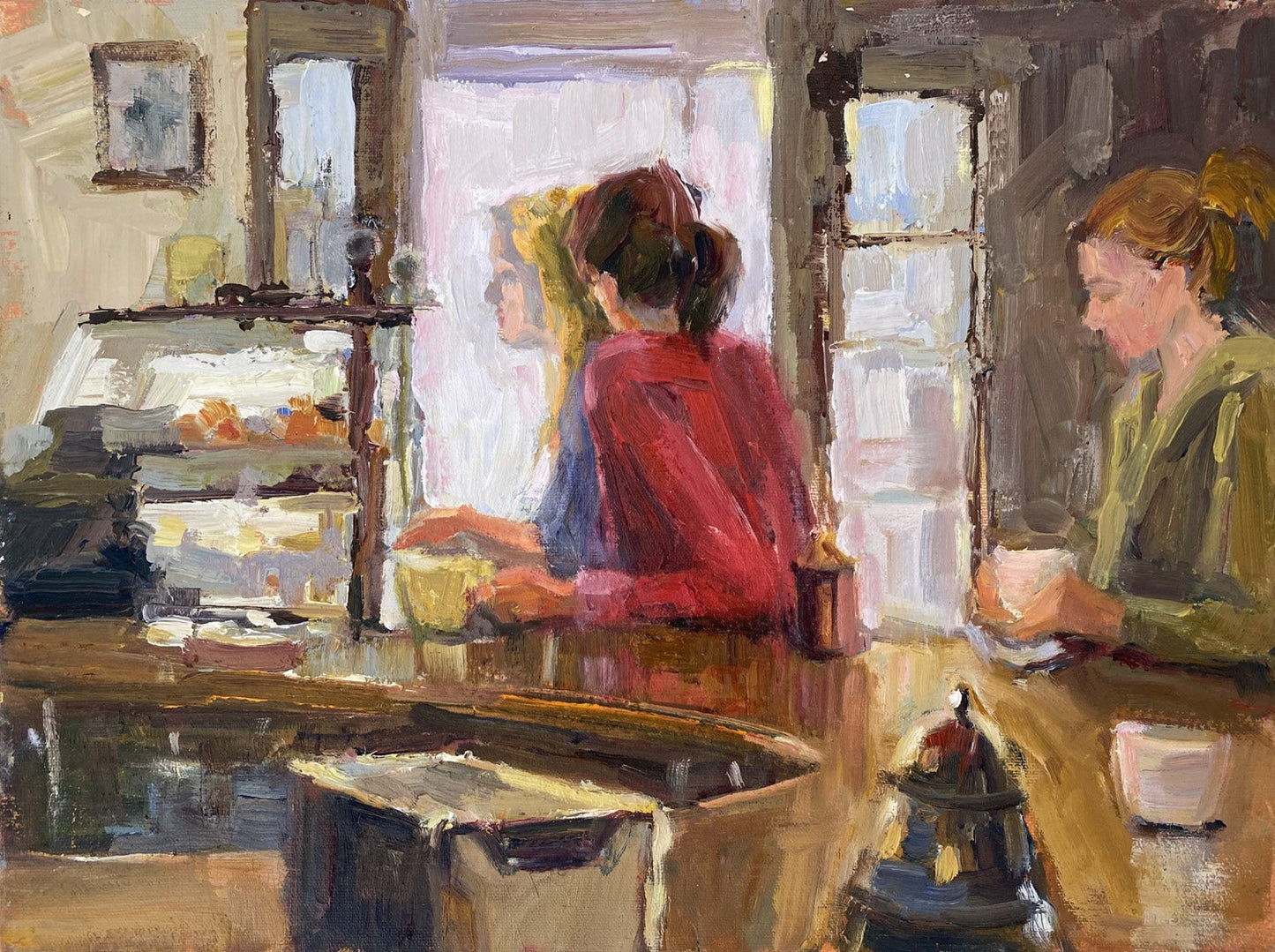 JEANNE EDWARDS - Morning Pastry, oil on panel (framed) 12x16