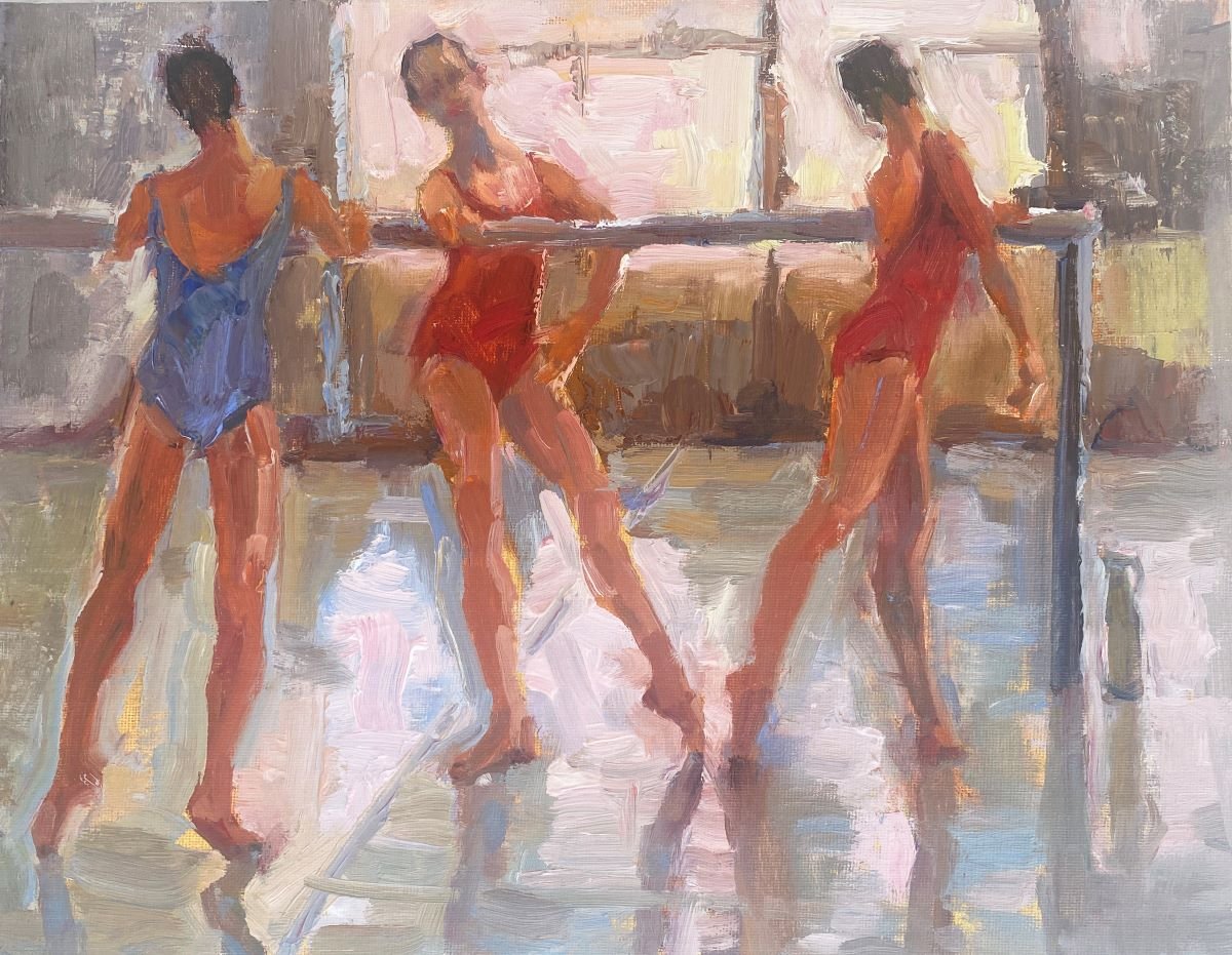 JEANNE EDWARDS - Morning Practice, oil on panel (framed) 11x14