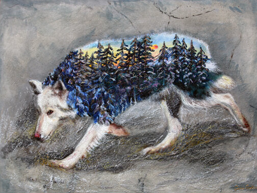 Prints availalbe, original ***SOLD*** CARRIE GOLLER  - Mountain Guardian,  encaustic / mixed media, 36x48