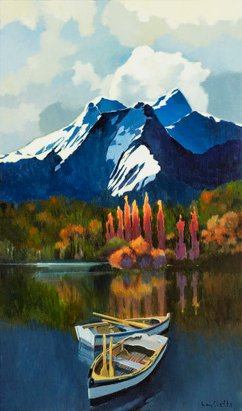 Prints available, original ***SOLD*** MAX HAYSLETTE - Olympus Morning No. 3, Oil & Mixed Media 44x26 (HMOC 1575)