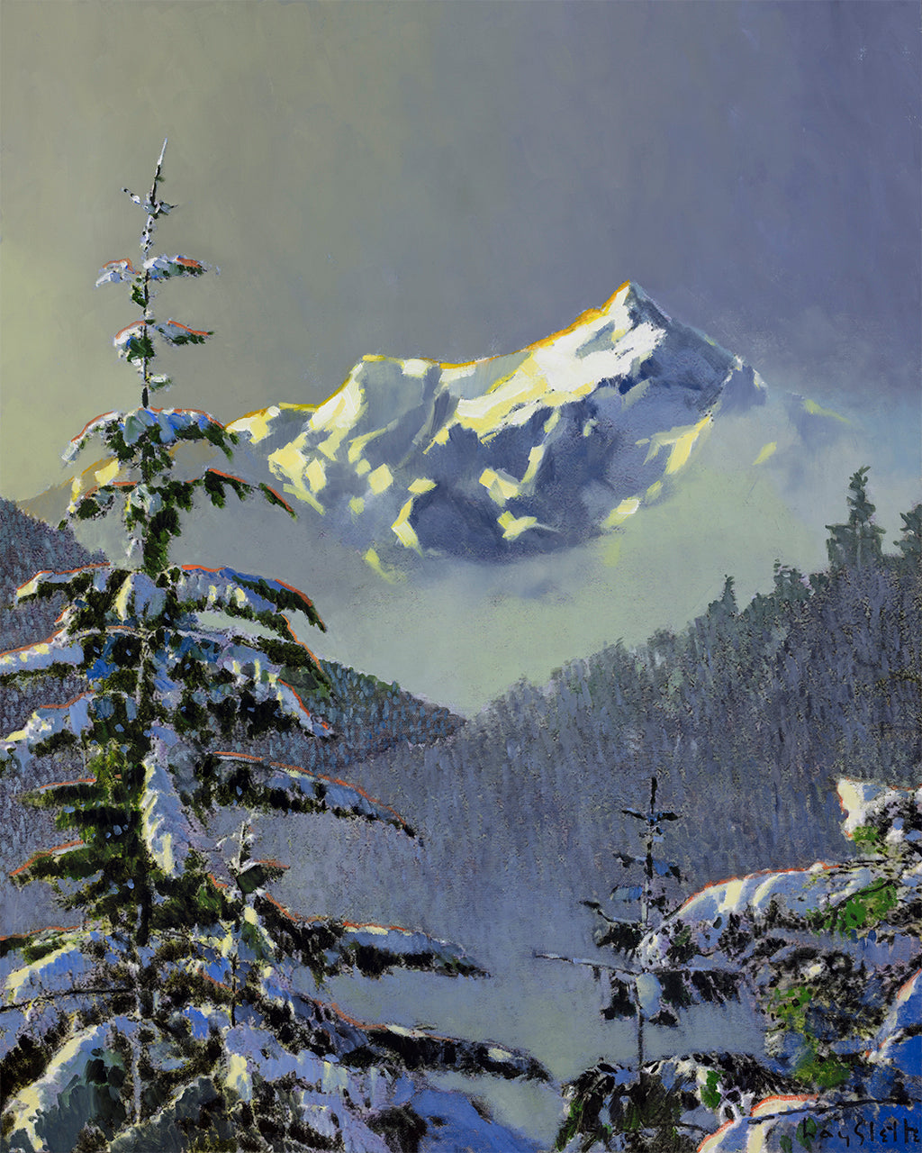 Prints available, original ***SOLD*** MAX HAYSLETTE - Mount Constance, Oil & Mixed Media 30x24 (HMOC 1601)