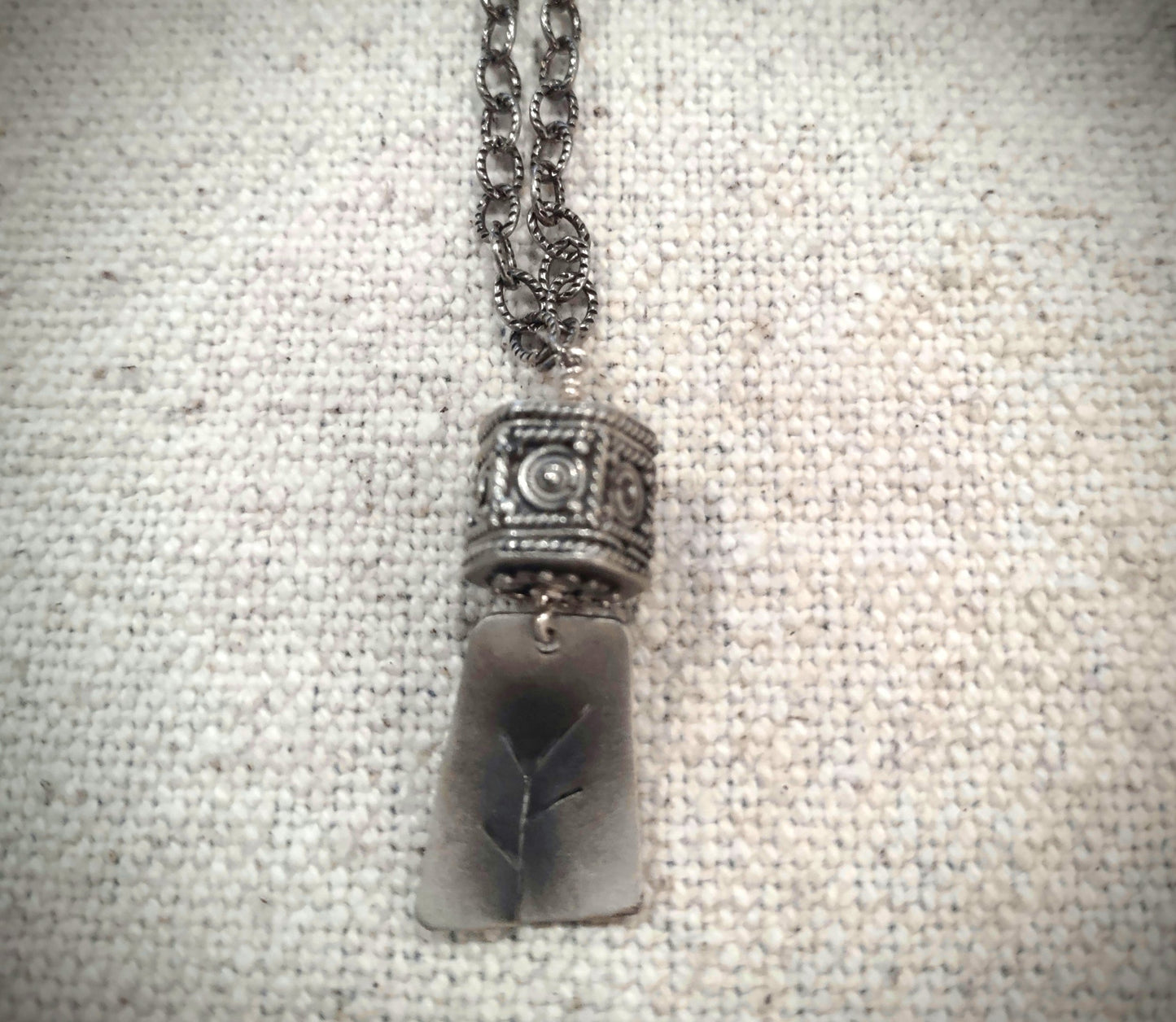 **SOLD** N1130 Debra Saldivar - Necklace, Sterling & Bali Silver Chain & Hand Tooled Center