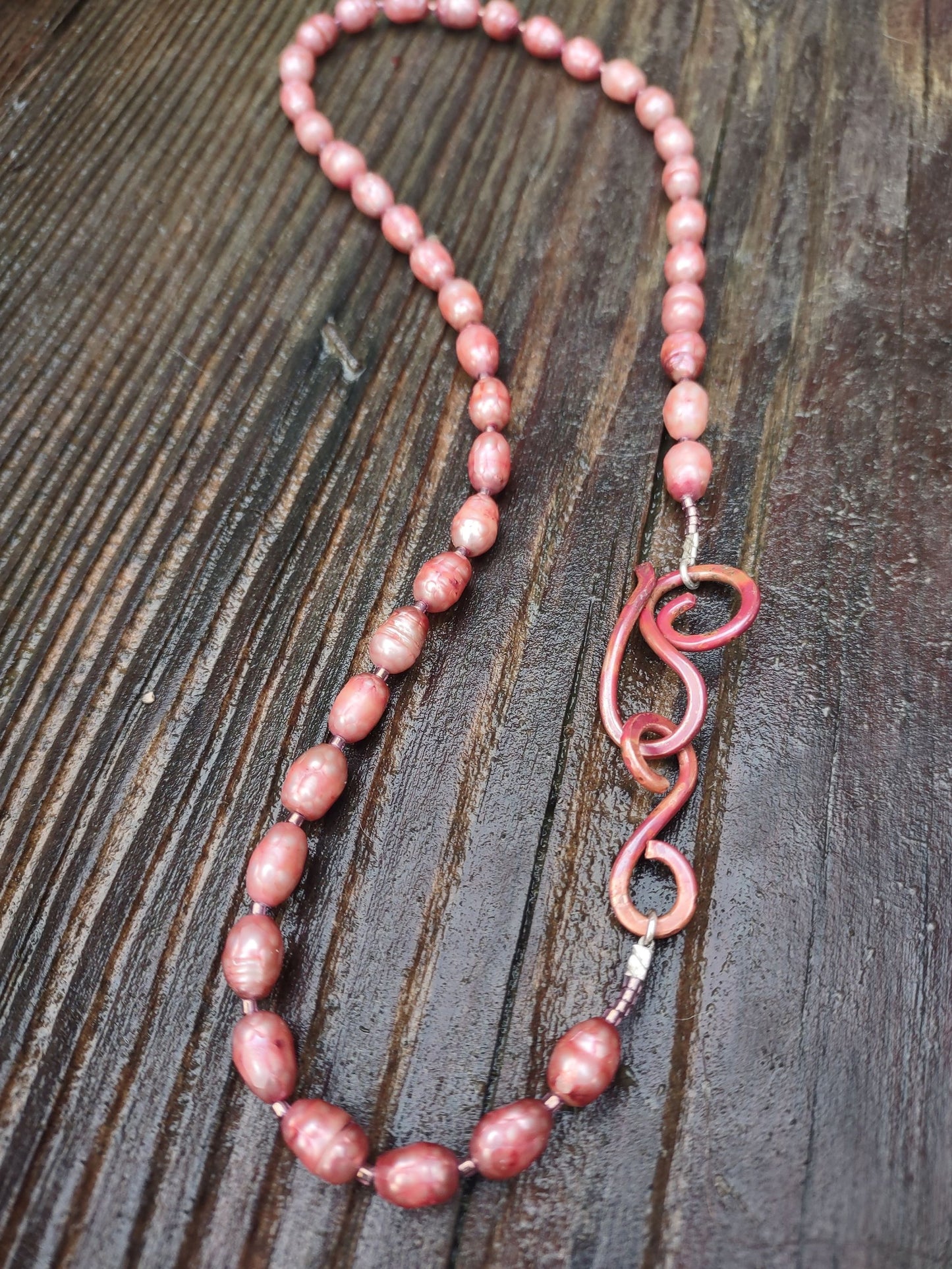 Available Upon Request - N2001 Debra Saldivar - Necklace, Freshwater Pearls, Hand Tooled Patina Copper Closure