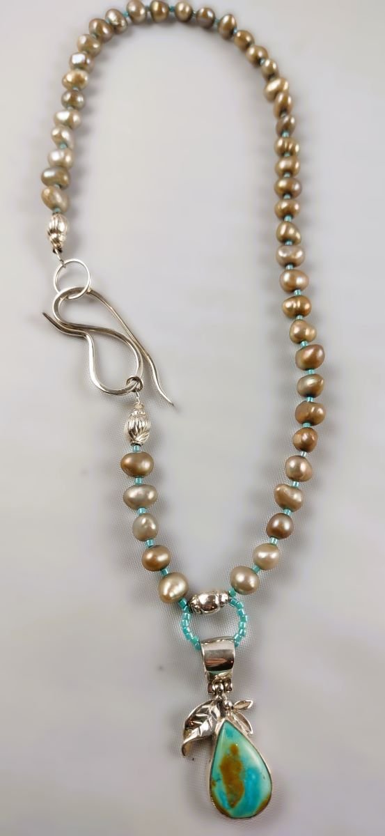 ***SOLD*** N204 Debra Saldivar - Necklace Freshwater Pearls, Sterling Silver, Turquoise,