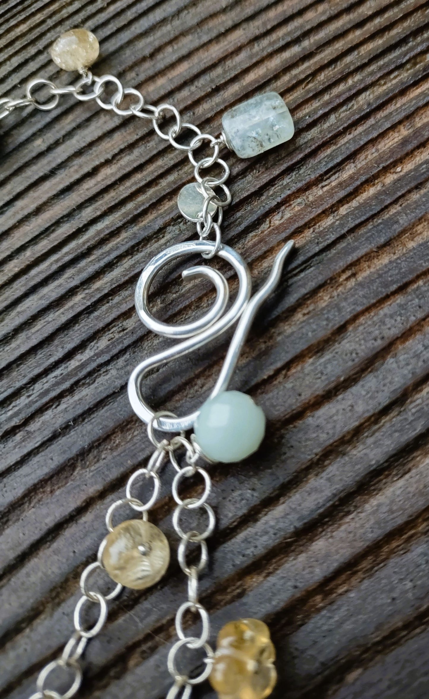 Available Upon Request - N894 Debra Saldivar - Necklace, Sterling Silver Chain, Aqua Marine, Amazonite, Citrine