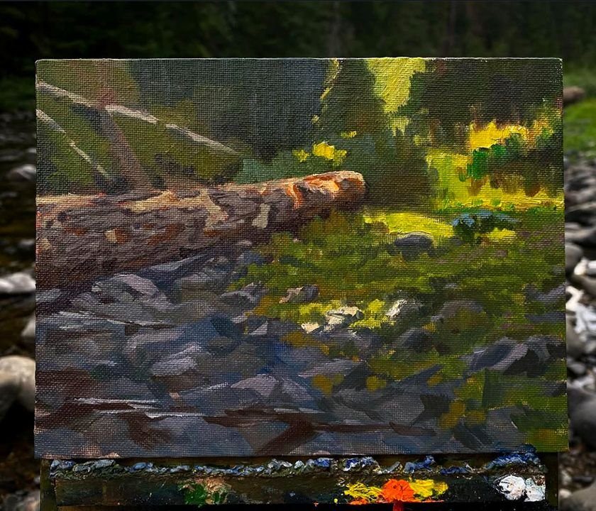 MAURY WEISS - Little Naches Campground, Original Plein Air Oil on Panel, 6x8