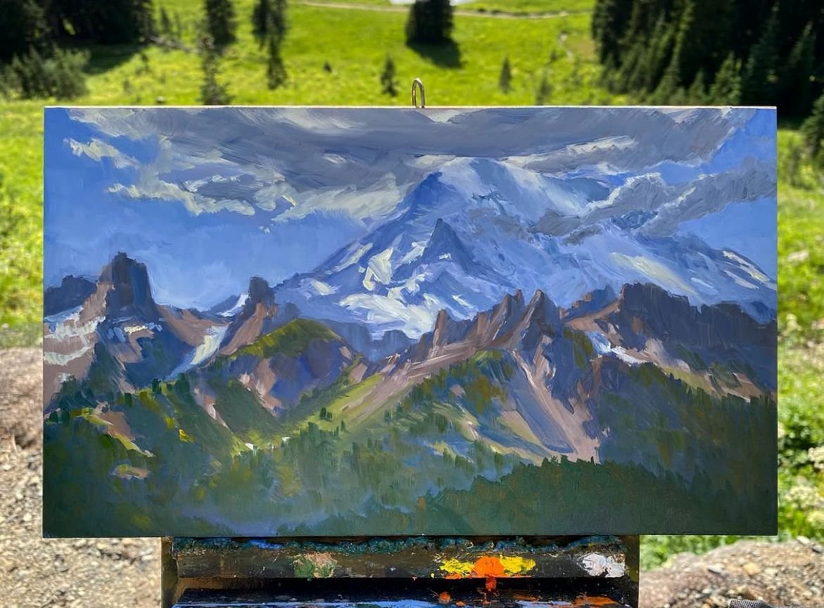 MAURY WEISS - Naches Peak, Original Plein Air Oil on Panel, 7x12