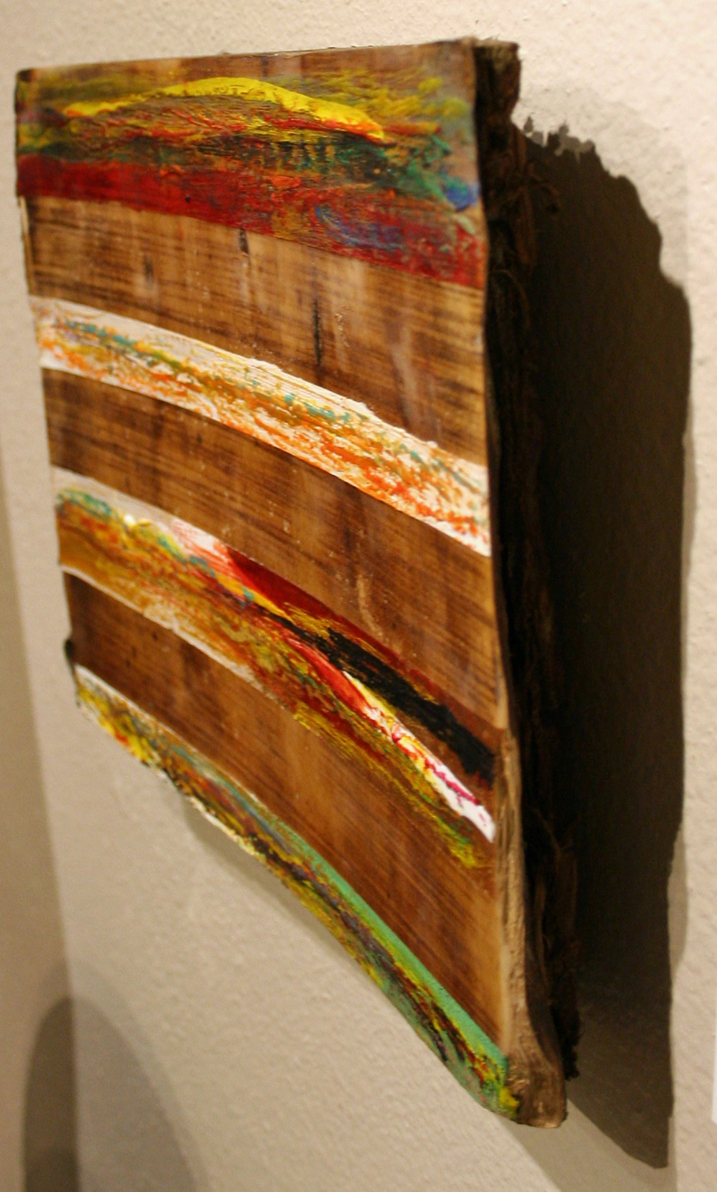 ***SOLD*** Carrie Goller - Native II, encaustic on natural 23x15 wood slab