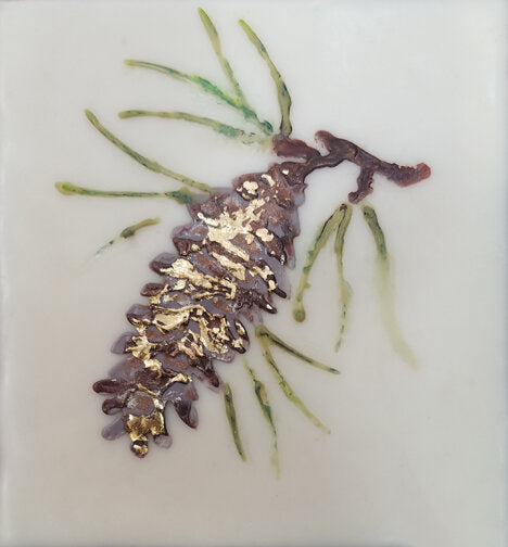 ***SOLD*** CARRIE GOLLER - NATURAL XVIII,  Encaustic and Gold Leaf 5.25x5