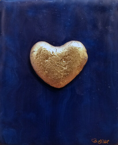 ***SOLD*** Carrie Goller - Navy Heart of Gold, encaustic/gold leaf 4x3.5