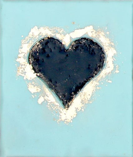 ***SOLD*** Carrie Goller - Navy Heart with Gold Leaf on Blue, encaustic 4x3.5