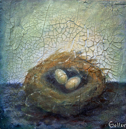 CARRIE GOLLER PRINTS - BIRDS - NEST FRESCO VII original fresco, 8x8