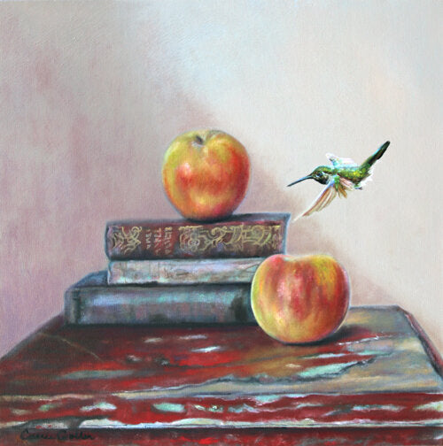 Prints available, original ***SOLD*** Carrie Goller - Old Red Table, Oil 20x20