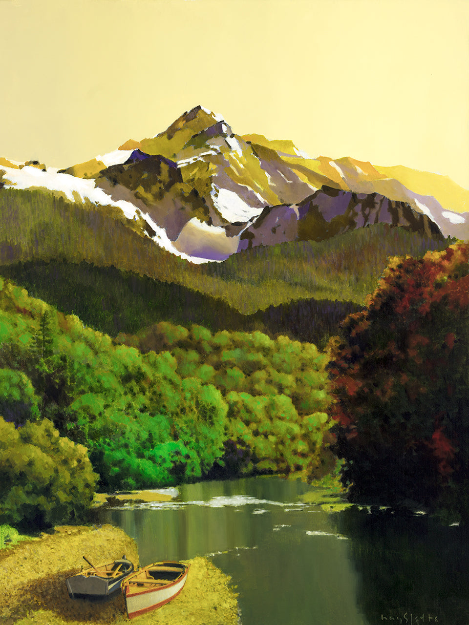 Prints available, original ***SOLD*** MAX HAYSLETTE - Olympus Evening (HMOC 1639), Oil & Mixed Media 40x30