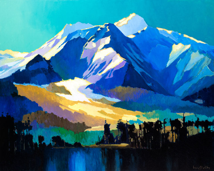 Prints Available (original ***SOLD***) MAX HAYSLETTE - Olympus Morning (HMOC 1565, Oil & Mixed Media 33x40)