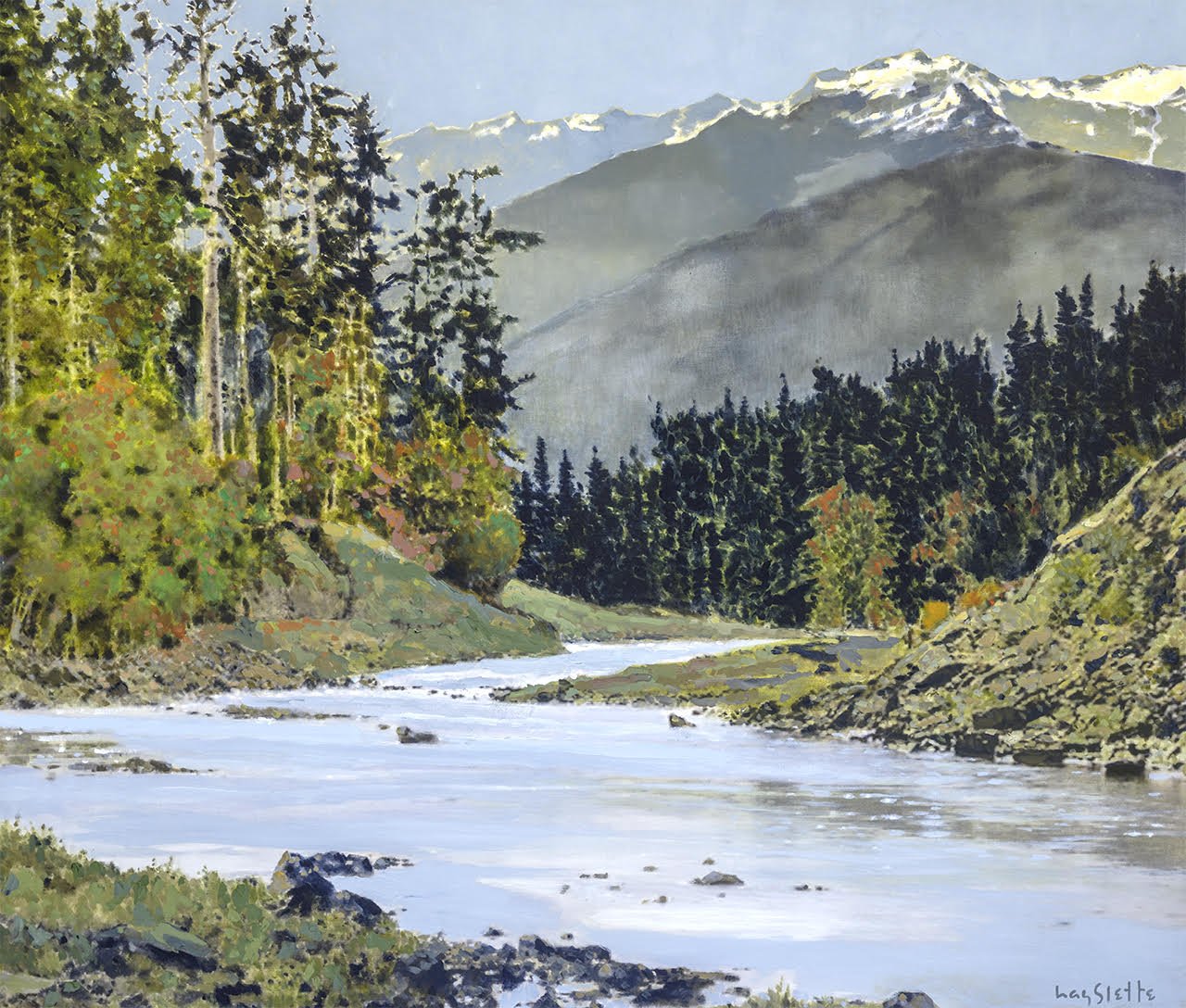 Prints available, original ***SOLD*** MAX HAYSLETTE - Olympus and the Hoh No. 3, 34X40 HMAC 1912