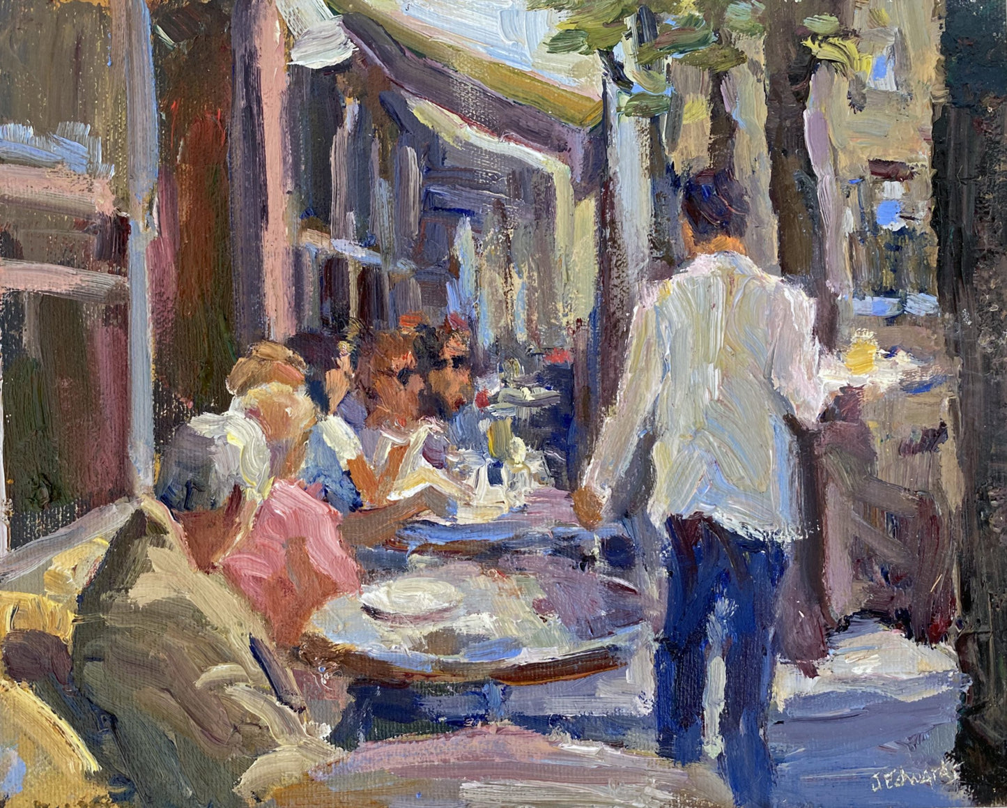 ***SOLD*** JEANNE EDWARDS - On the Ave, oil on panel (framed) 8x10