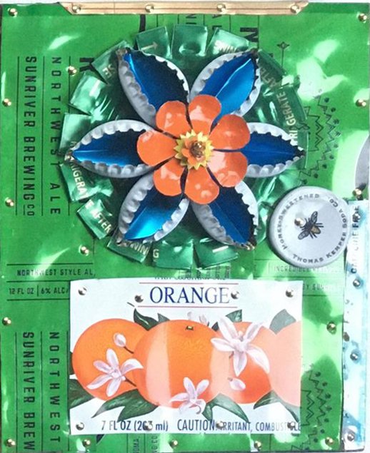 ***SOLD*** Loran Scruggs - Orange Flower, 6x5 - Recycled Tin Art