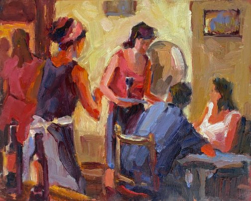 ***SOLD*** JEANNE EDWARDS - Our Table, oil on panel (framed) 8x10