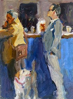***SOLD*** JEANNE EDWARDS - Outdoor Pub, oil on panel (framed) 6x8