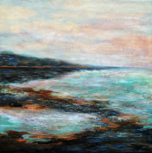 Prints available, original ***SOLD*** Carrie Goller - PNW, encaustic/mixed media 36x36