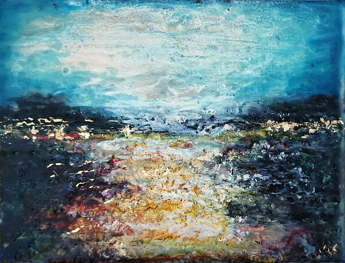 ***SOLD*** Carrie Goller - PNW Storm II, Encaustic/Mixed Media 5.5x7