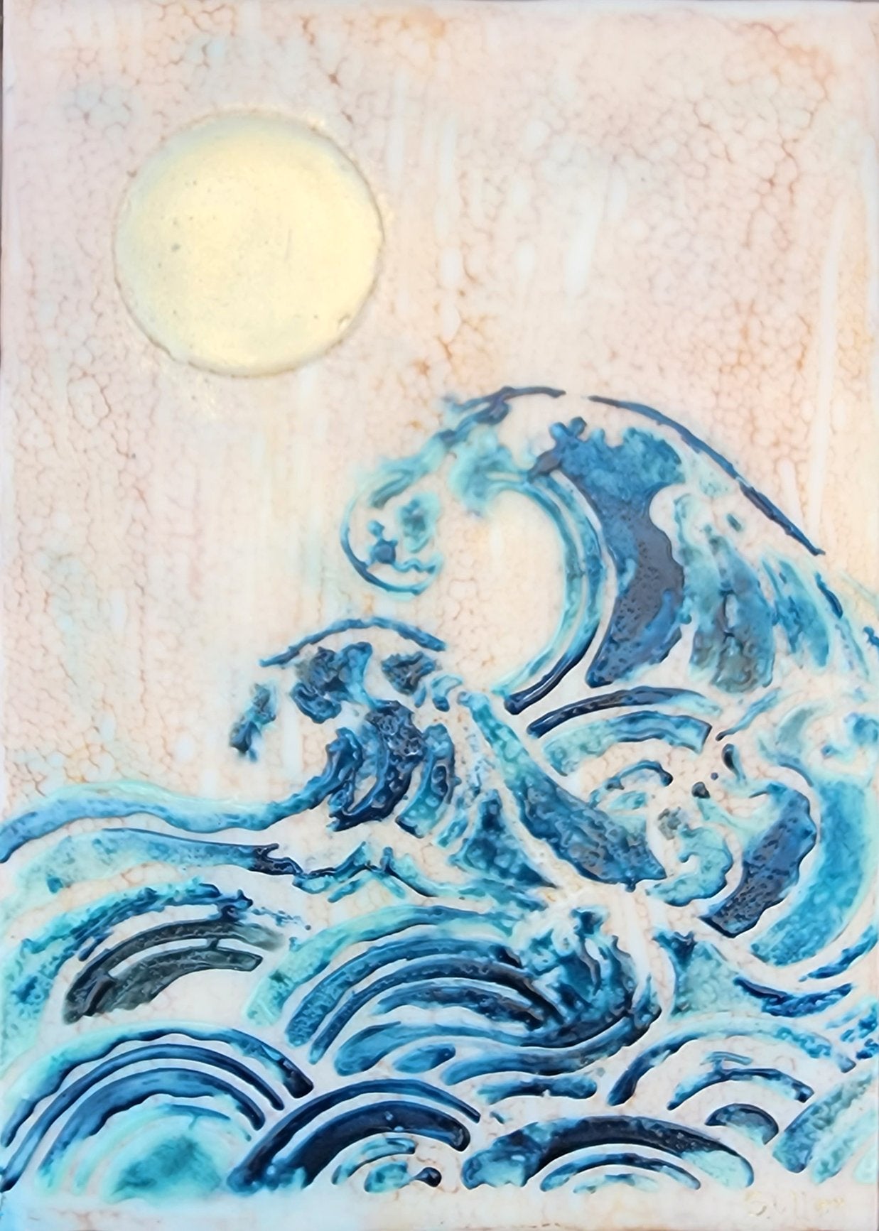 ***SOLD*** Carrie Goller - Pacific Moonrise, encaustic/mixed media 7x5