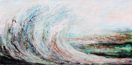 Prints available, original ***SOLD*** Pacifica IX, encaustic & mixed media 24x48