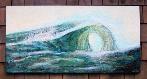 Prints available, original ***SOLD*** Carrie Goller - Pacifica XVIII, encaustic/mixed media 24x48