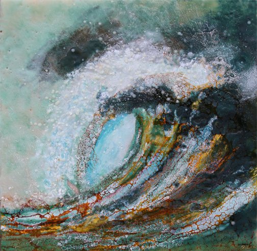 Prints available, original ***SOLD*** Carrie Goller - Pacifica XX, encaustic/mixed media 11x11