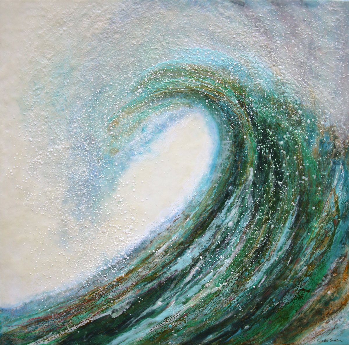 Prints available, original ***SOLD*** Carrie Goller - Pacifica XXI, encaustic/mixed media 36x36