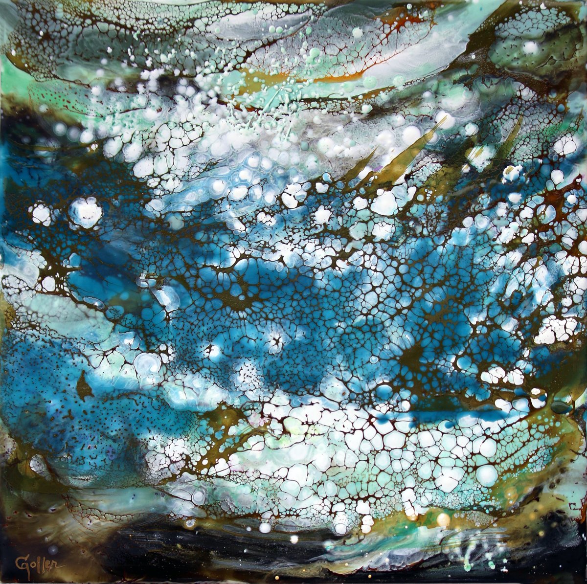 Carrie Goller - Pacifica XXIII, encaustic/mixed media 10x10
