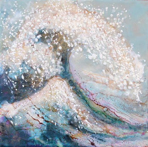 Prints available, original ***SOLD*** Carrie Goller - Pacifique VIII, encaustic/mixed media 10x10