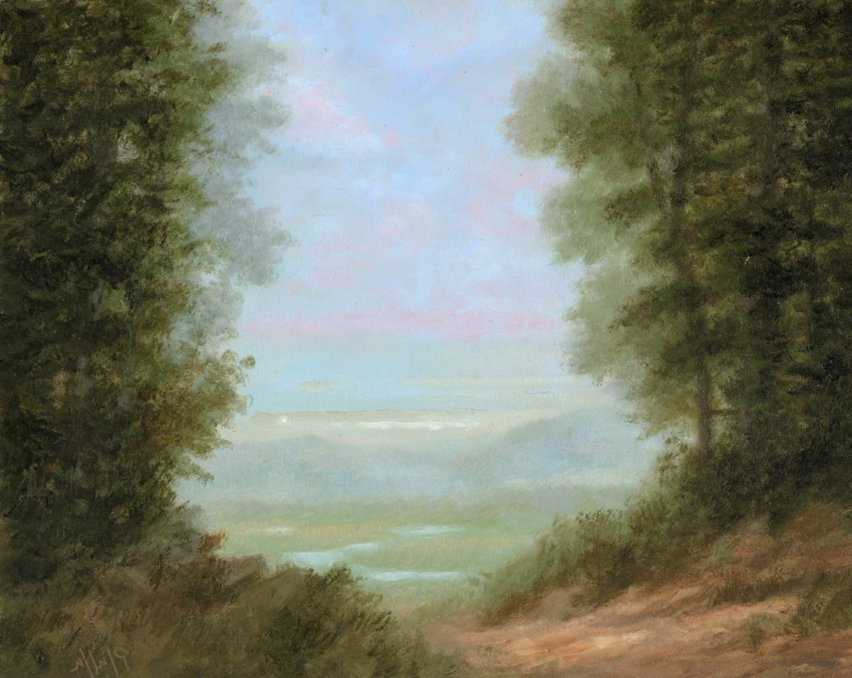 TIM PFEIFFER - Pathway to Valley, oil on archival wood panel 8x10 (framed) Not currently in gallery. Please request viewing.