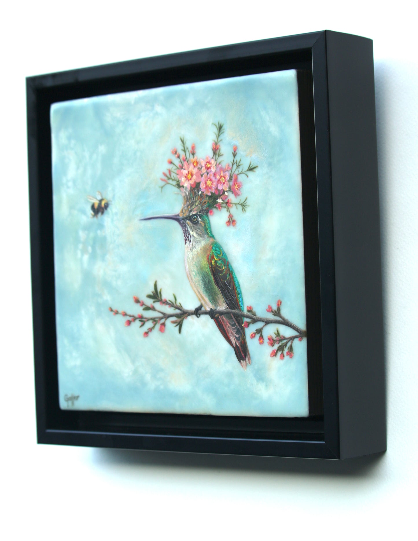 CARRIE GOLLER - Peridot (Floriferous Hummingbird), Mixed Media - Oil/Encaustic 8"x 8"