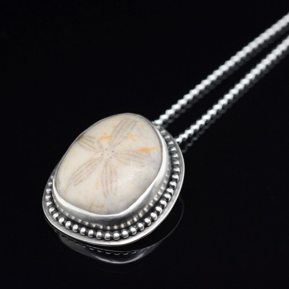 Jody Lyle - Petrified Sand Dollar Pendant on sterling chain