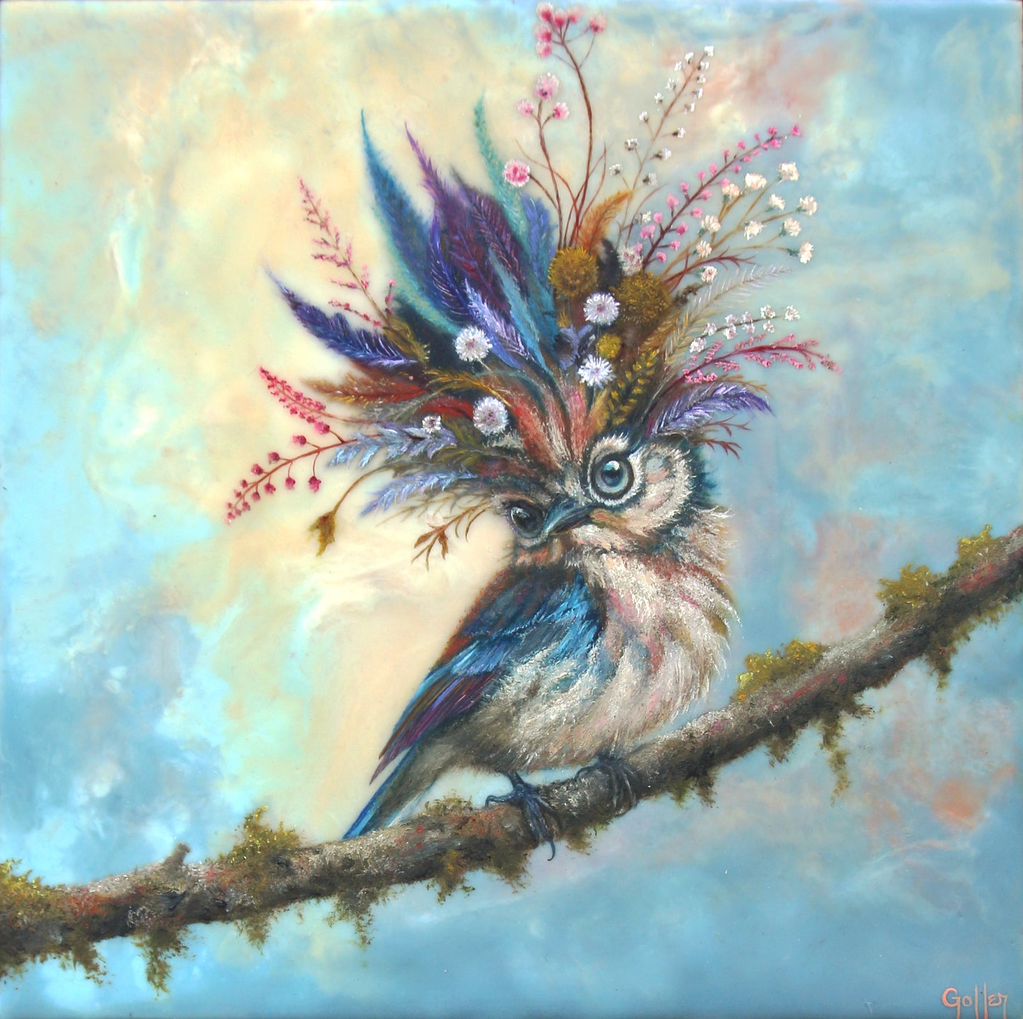 CARRIE GOLLER - Piccolo (Floriferous Bird) Print, Original size 8x8