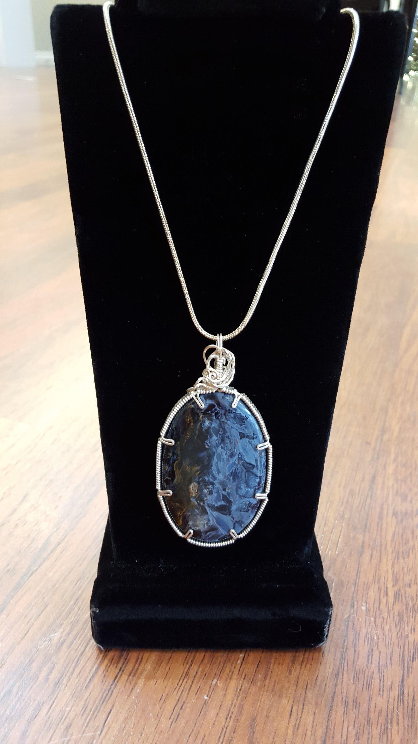 ***SOLD***PIETERSITE (large) - CHARLES GOLLER - sterling silver wire-wrapped crystal/gemstone pendant-necklace with sterling snake chain