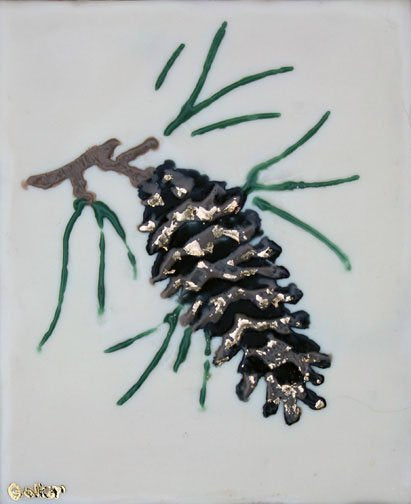 Prints available, original ***SOLD*** CARRIE GOLLER - NATURAL SERIES, Pine Cone II Encaustic and Gold Leaf 5.25x5