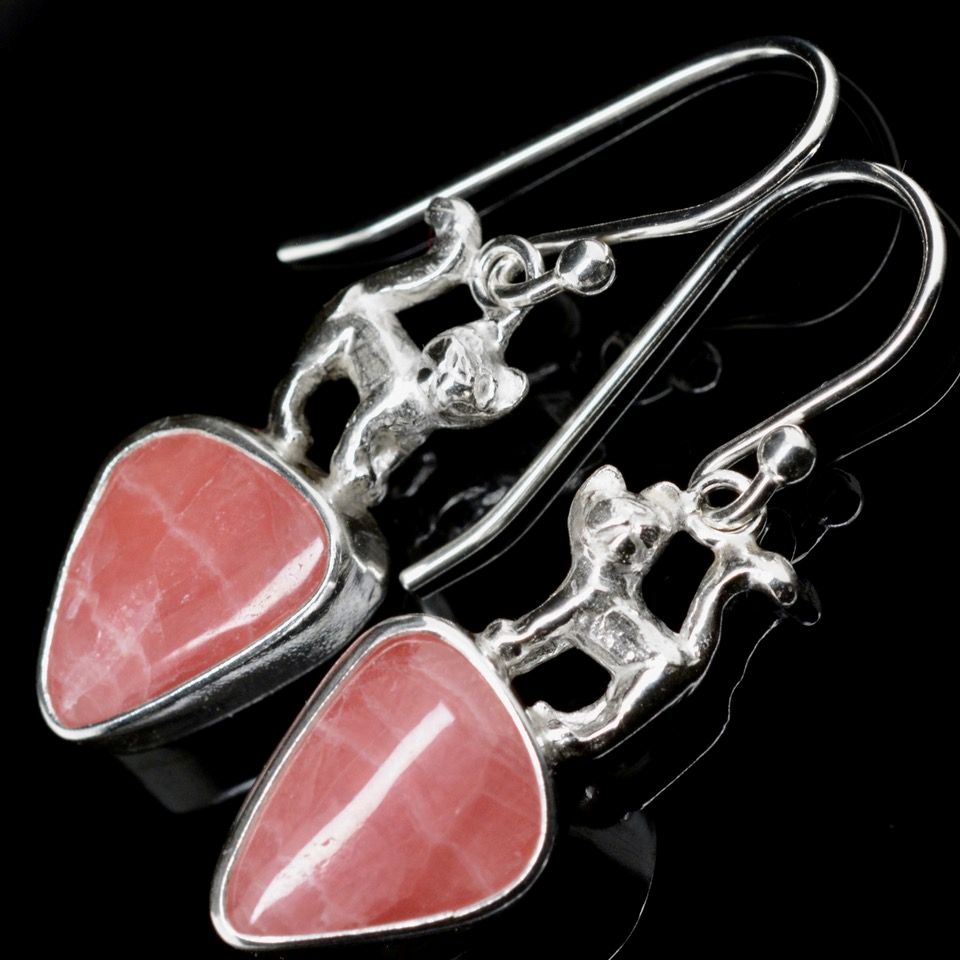 Jody Lyle -Pink Kitty, Sterling Silver and Rhodochrosite Earrings