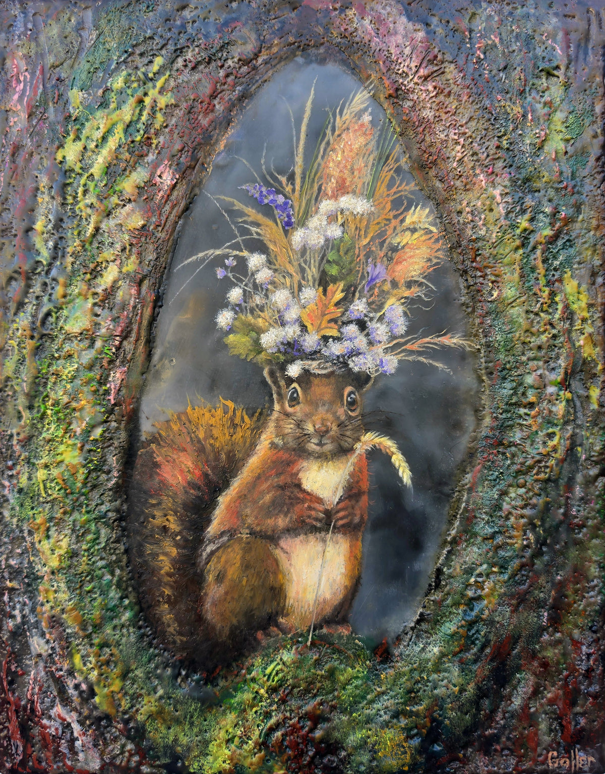 CARRIE GOLLER - PRINT - Pope of the Forest (Floriferous Squirrel), Original size 11x14