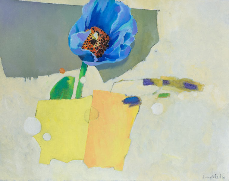Prints available, original ***SOLD*** MAX HAYSLETTE - Blue Potted Poppy (HMOC 1440, Oil & Mixed Media 30x38)