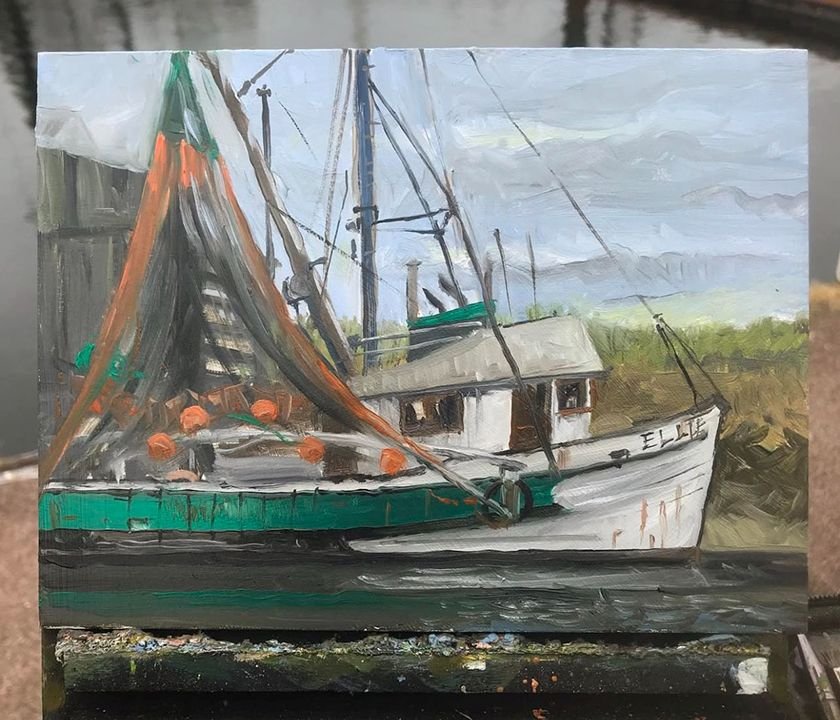 MAURY WEISS - *** SOLD *** Port Townsend Docks, Original Plein Air Oil on Panel, 6x8